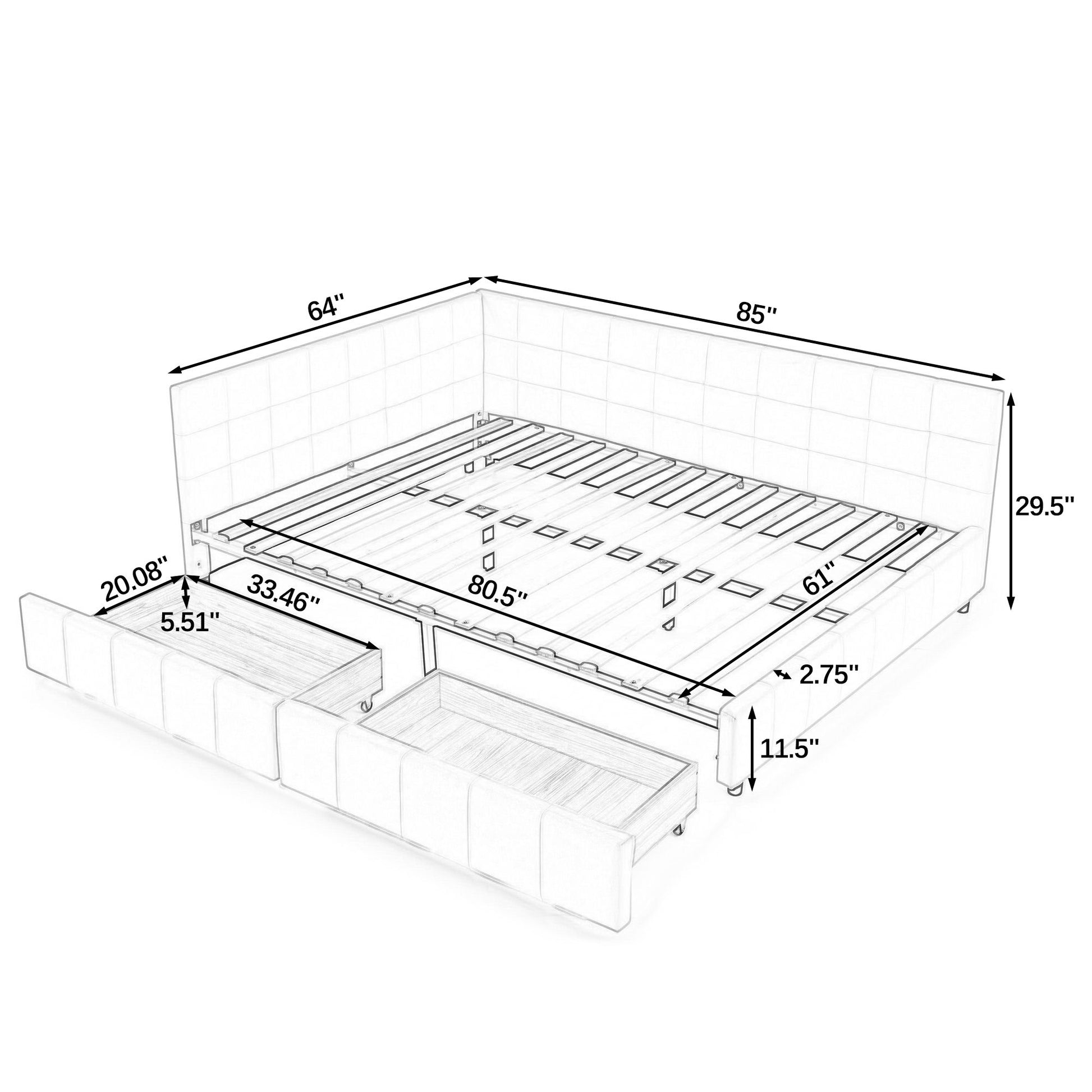 Mid-Century Storage Upholstered Tufted Bed Frame With Backrest And Armrests - The Sleep Loft - Online Mattress Showroom NYC
