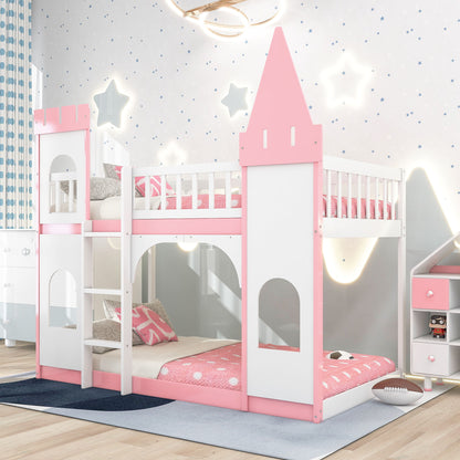 Twin Over Twin Castle Bunk Bed With Ladder - Pink - The Sleep Loft - Online Mattress Showroom NYC