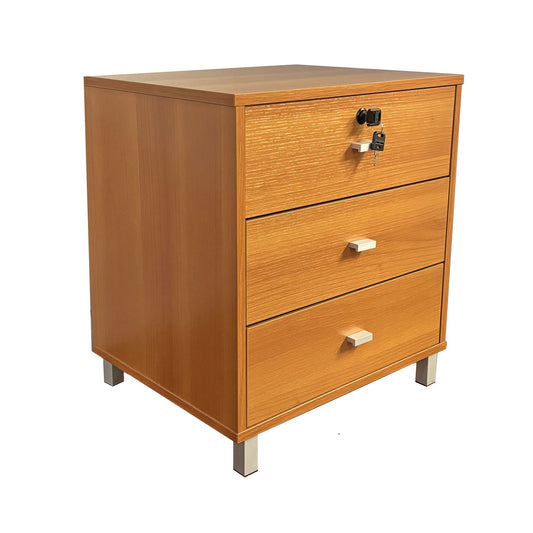 3 Drawer Nightstand Locking Top Drawer Metal Drawer Glides Metal Bar Handles - The Sleep Loft - Online Mattress Showroom NYC