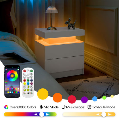 Modern LED Bedside Table Cabinet With Adjustable Lights And 2 Drawers - White - The Sleep Loft - Online Mattress Showroom NYC