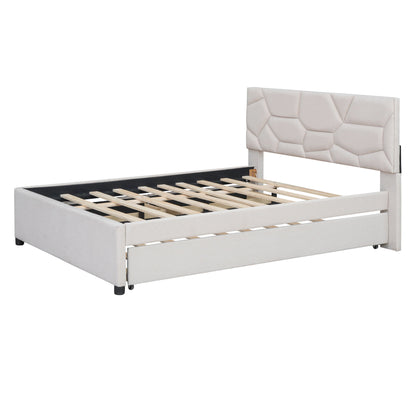 Upholstered Platform Bed With Brick Pattern Headboard And Twin Long Size Trundle - The Sleep Loft - Online Mattress Showroom NYC
