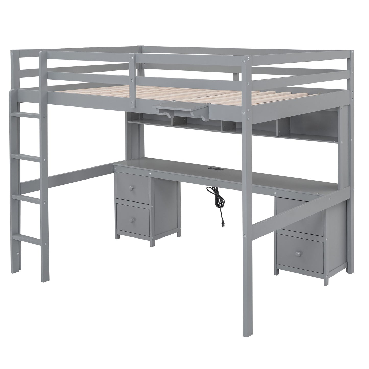 Loft Bed With Desk, Cabinets, Drawers, Charging Station And Bedside Tray - The Sleep Loft - Online Mattress Showroom NYC