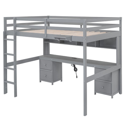 Loft Bed With Desk, Cabinets, Drawers, Charging Station And Bedside Tray - The Sleep Loft - Online Mattress Showroom NYC