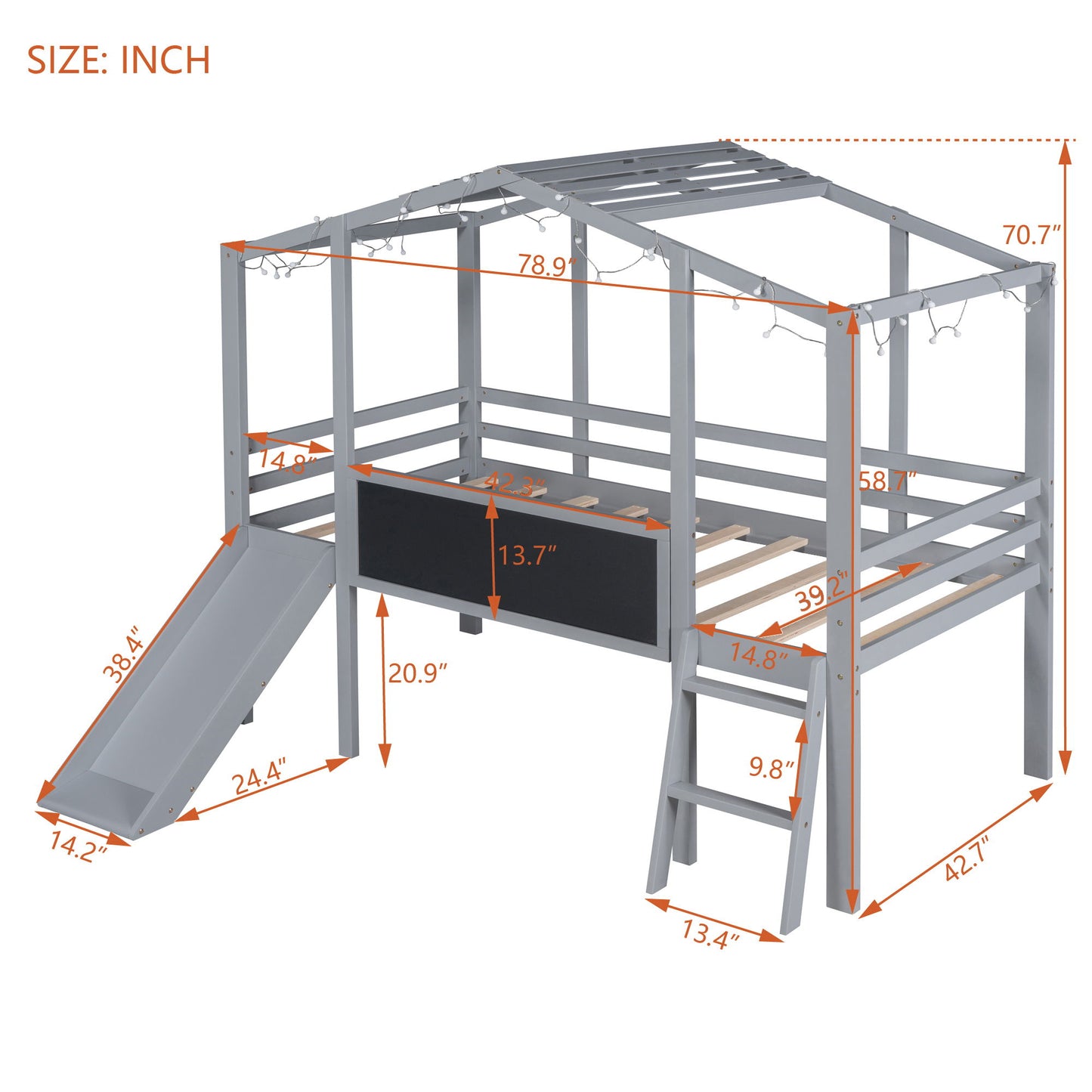 Loft House Bed With Ladder And Slide, With board And Light Strip On The Roof - The Sleep Loft - Online Mattress Showroom NYC