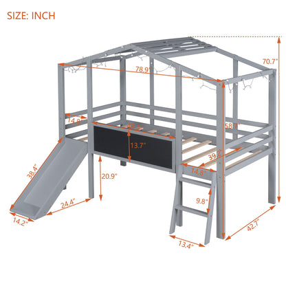 Loft House Bed With Ladder And Slide, With board And Light Strip On The Roof - The Sleep Loft - Online Mattress Showroom NYC