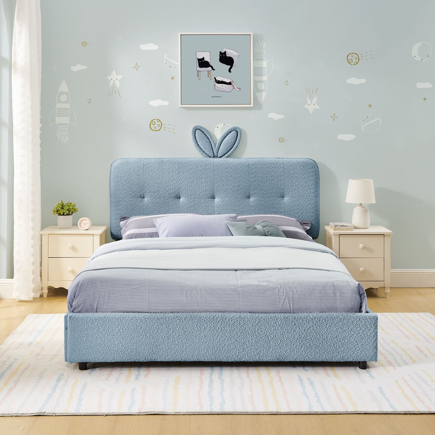 Upholstered Bed With Oversized Rabbit Ear Headboard, LED Lights & 4 Storage Drawers - The Sleep Loft - Online Mattress Showroom NYC