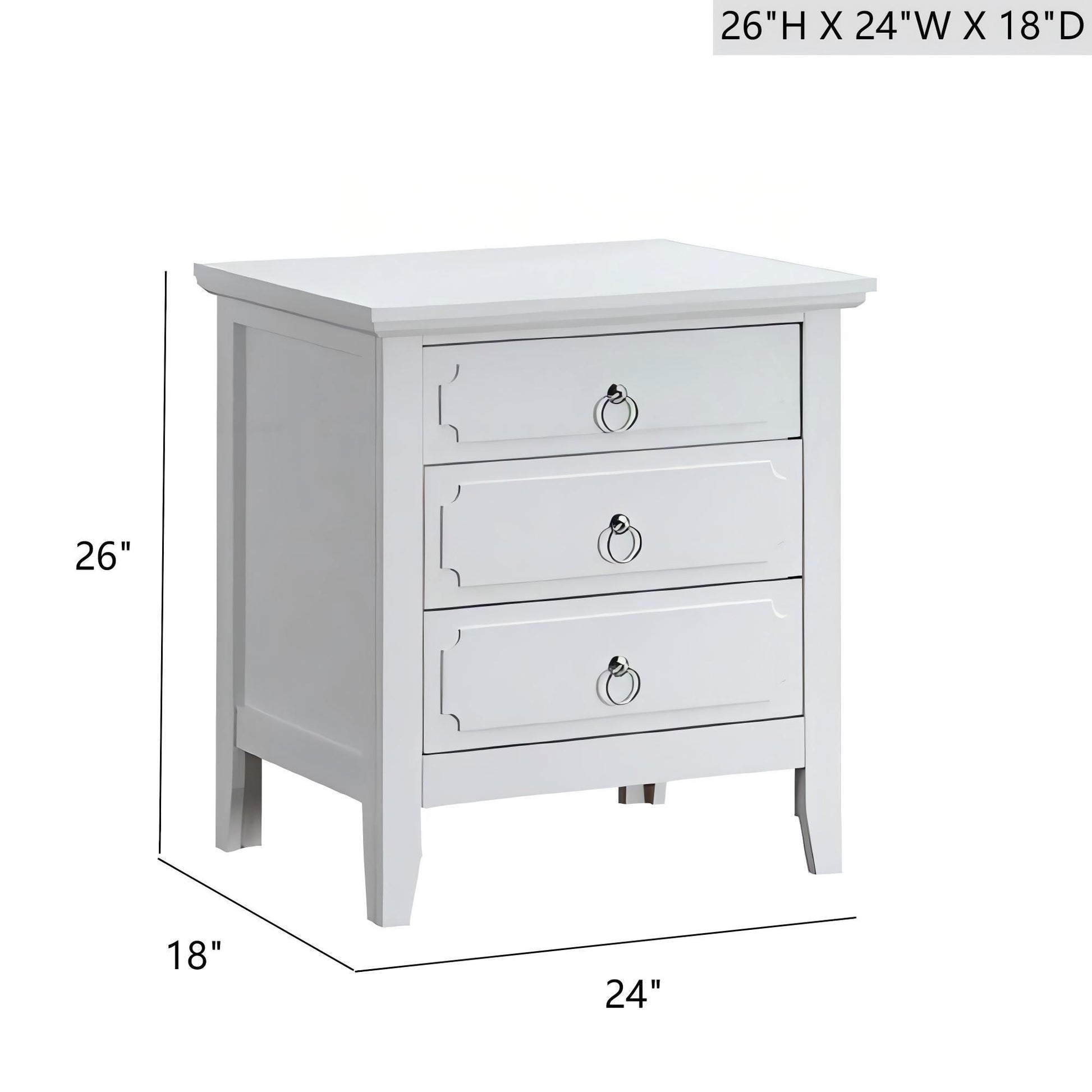 Hammond - 3 Drawer Nightstand - White - The Sleep Loft - Online Mattress Showroom NYC