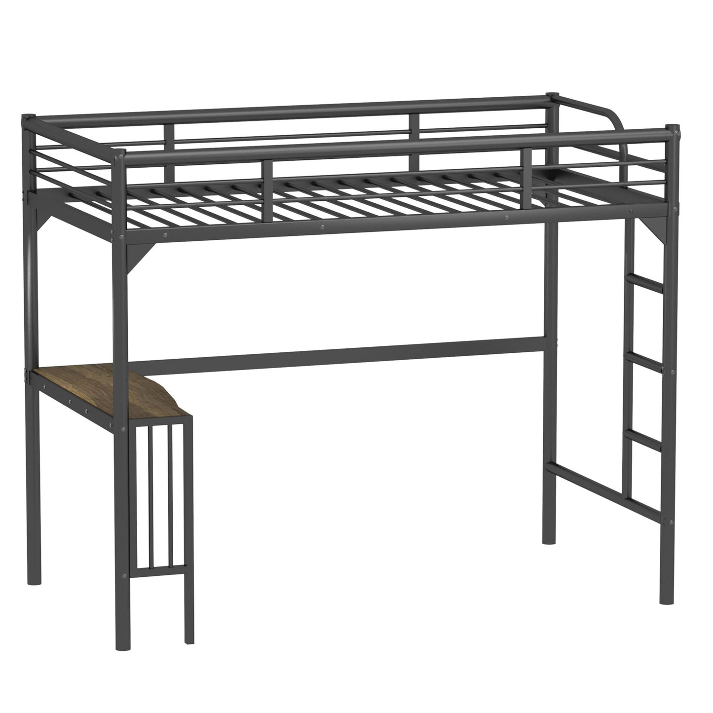 Twin Metal Loft Bed With Desk, Ladder And Guardrails, Bookdesk Under Bed - Black - The Sleep Loft - Online Mattress Showroom NYC