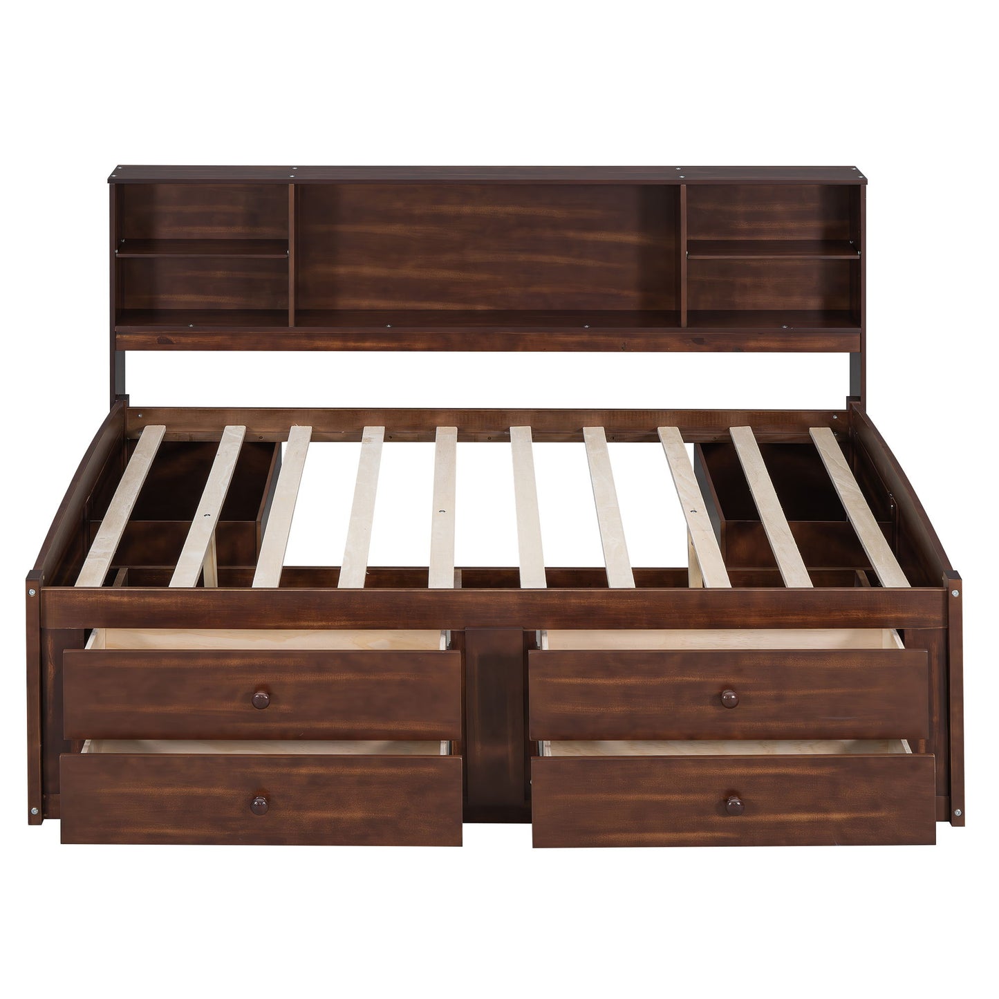 Full Size Captain Bed With Built In Storage Shelves, 4 Drawers And 2 Cabinets - Antique Brown - The Sleep Loft - Online Mattress Showroom NYC