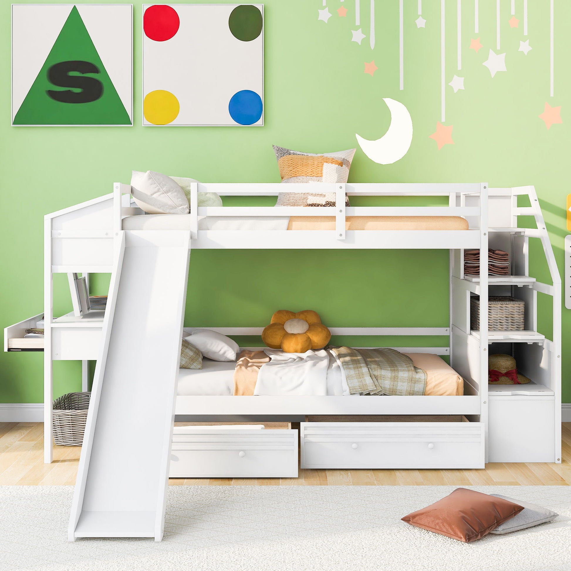 Bunk Bed With Storage Staircase, Slide, Desk, Drawers, And Shelves - The Sleep Loft - Online Mattress Showroom NYC