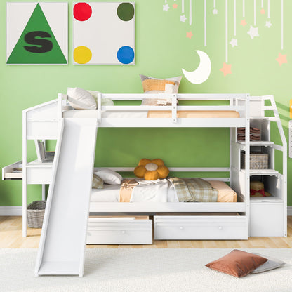 Bunk Bed With Storage Staircase, Slide, Desk, Drawers, And Shelves - The Sleep Loft - Online Mattress Showroom NYC