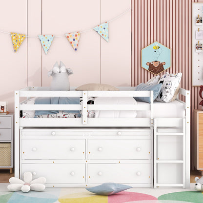 Loft Bed With Retractable Writing Desk And 4 Drawers, With Lateral Portable Desk And Shelves - The Sleep Loft - Online Mattress Showroom NYC