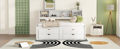 Daybed With 2 Bedside Cabinets, Upper Shelves And 4 Drawers - The Sleep Loft - Online Mattress Showroom NYC