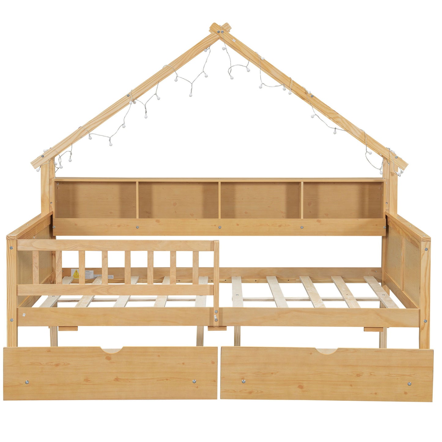 House Style Platform Bed With LED Lights, Storage Shelves, Drawers, And Guardrail - The Sleep Loft - Online Mattress Showroom NYC