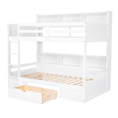 Twin Size Bunk Bed With Built-In Shelves Beside Both Upper And Down Bed And Storage Drawer - The Sleep Loft - Online Mattress Showroom NYC