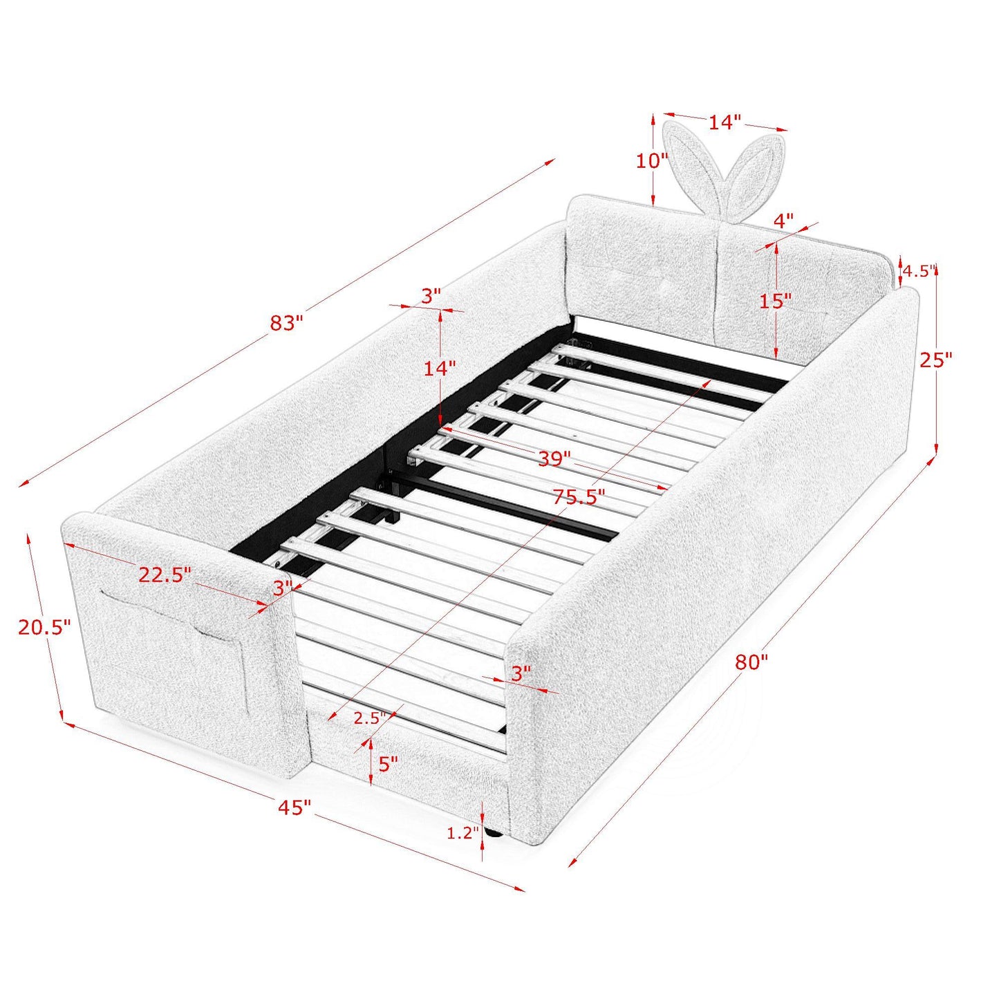 Cute Rabbit Ear Upholstered Platform Bed Frame With Safety Rail - The Sleep Loft - Online Mattress Showroom NYC