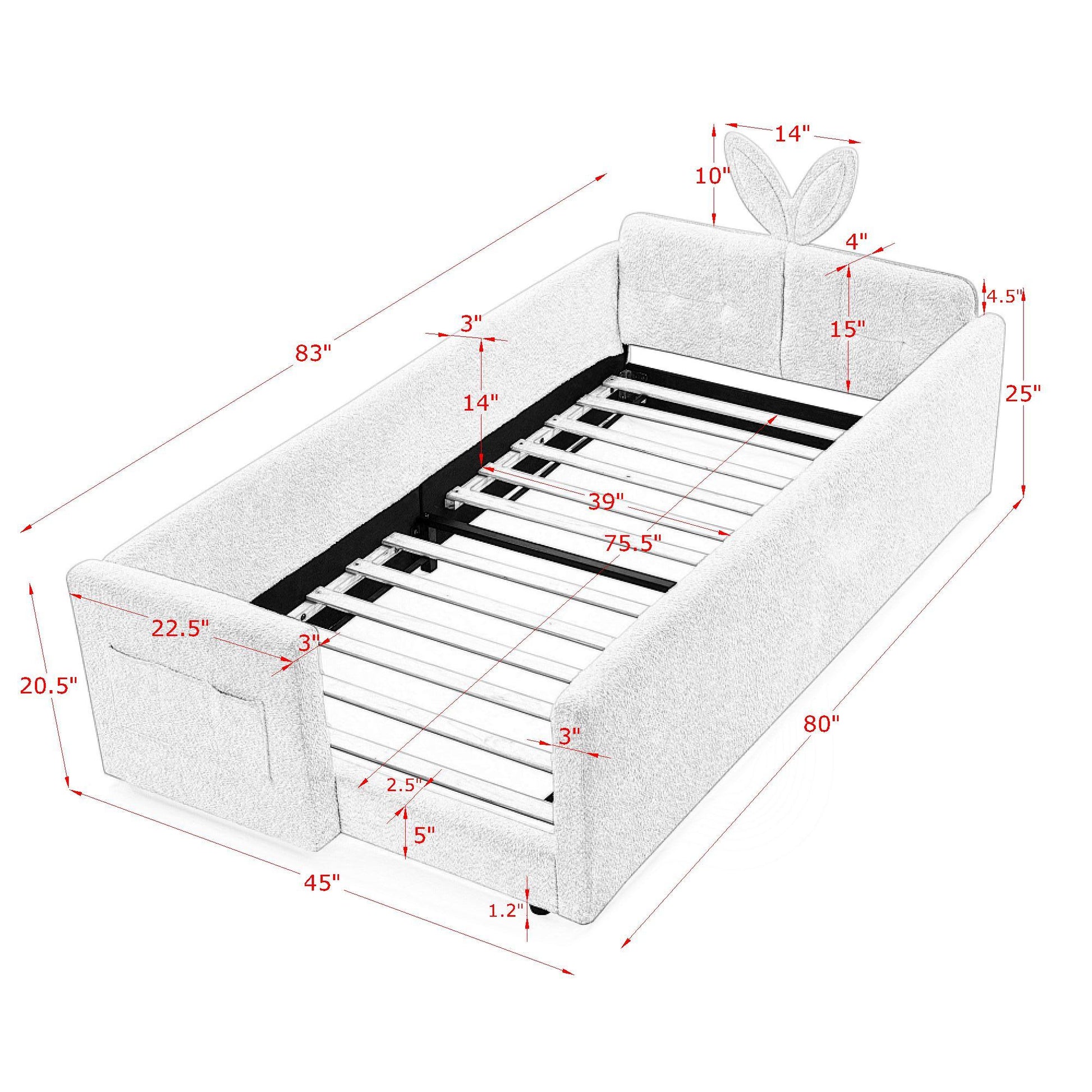 Cute Rabbit Ear Upholstered Platform Bed Frame With Safety Rail - The Sleep Loft - Online Mattress Showroom NYC