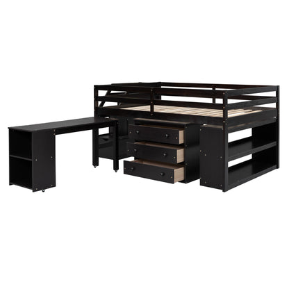 Loft Bed With Retractable Writing Desk And 3 Drawers With Storage Stairs And Shelves - The Sleep Loft - Online Mattress Showroom NYC