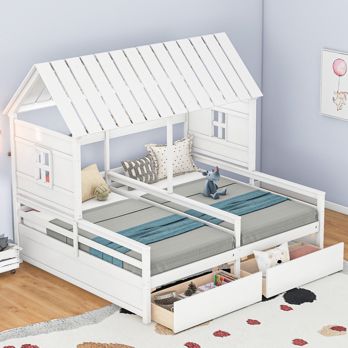 House Platform Beds With 2 Drawers, Side By Side Design - The Sleep Loft - Online Mattress Showroom NYC