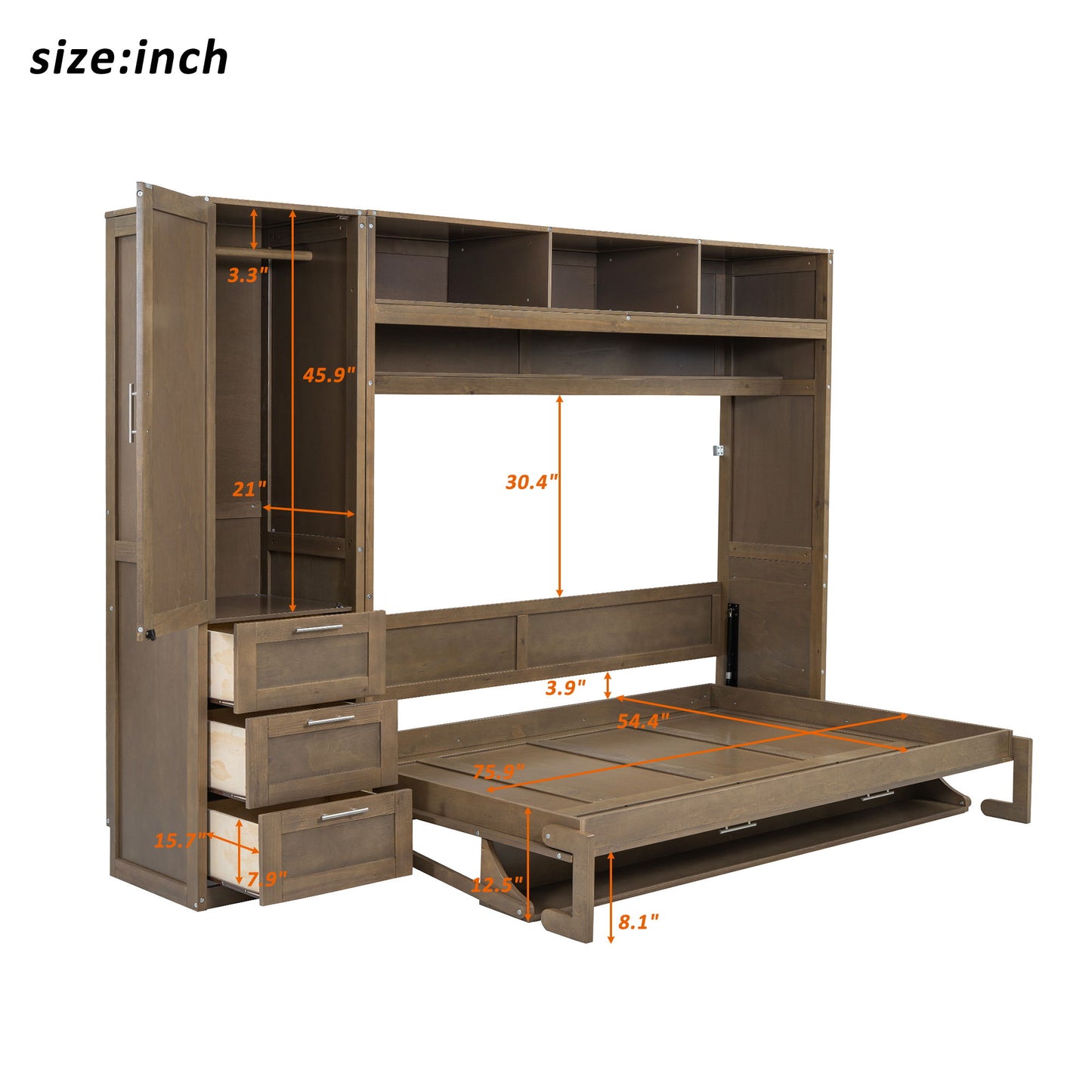 Full Size Murphy Bed With Wardrobe, Drawers, And Open Shelves - Wood - The Sleep Loft - Online Mattress Showroom NYC