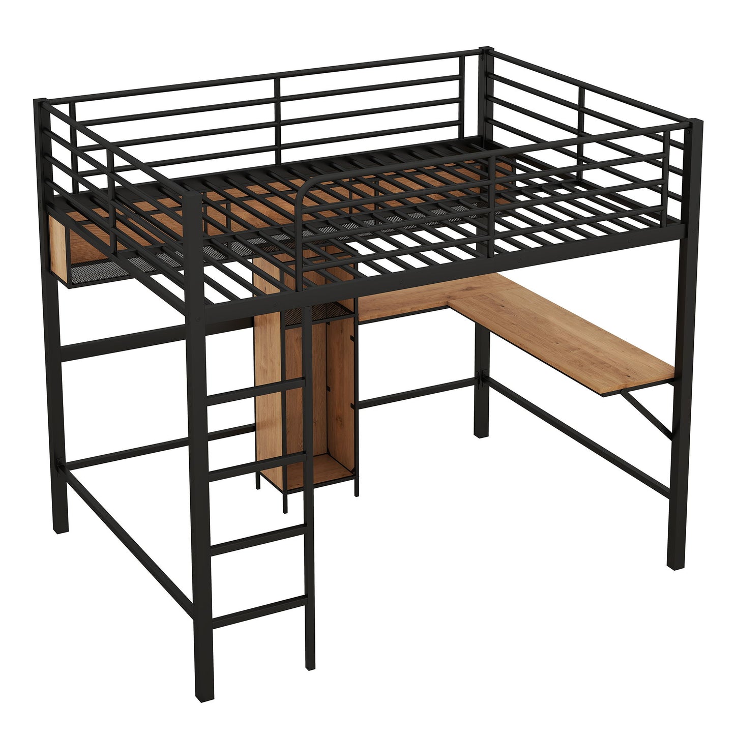 Full Size & Loft Bed With L-Shaped Desk And Shelves - Black - The Sleep Loft - Online Mattress Showroom NYC