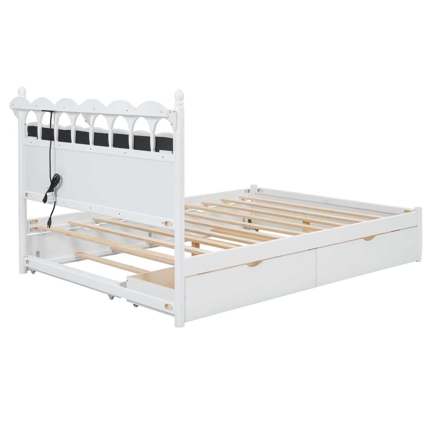 Storage Platform Bed, With 2 Big Drawers, Trundle, One Set Of Sockets & USB Ports - The Sleep Loft - Online Mattress Showroom NYC