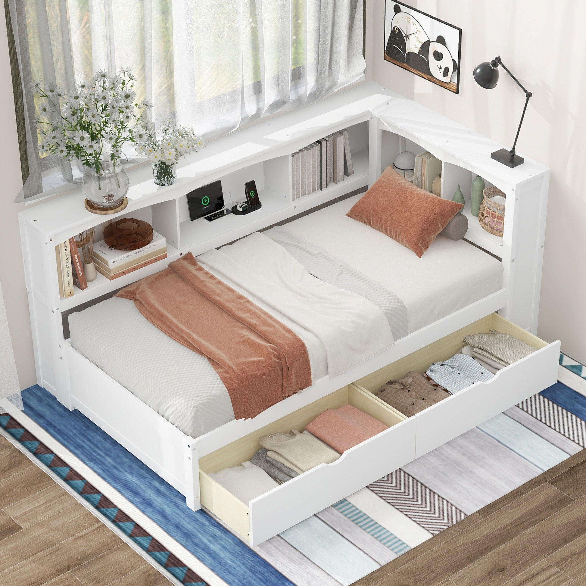 Daybed With 2 Storage Drawers, Storage Cabinets, USB Ports - The Sleep Loft - Online Mattress Showroom NYC