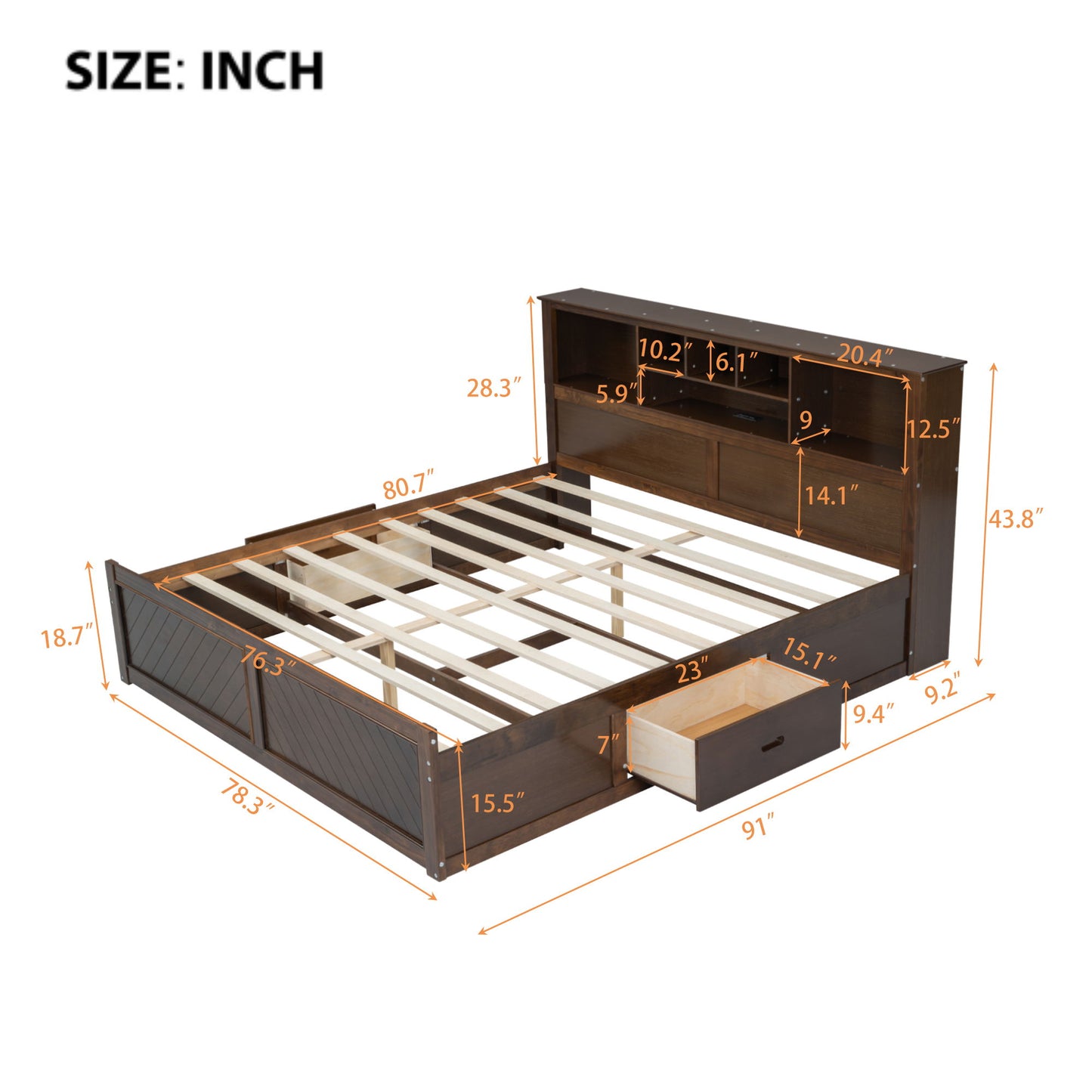 Platform Bed With Multi Storage Headboard, USB And Drawers - The Sleep Loft - Online Mattress Showroom NYC