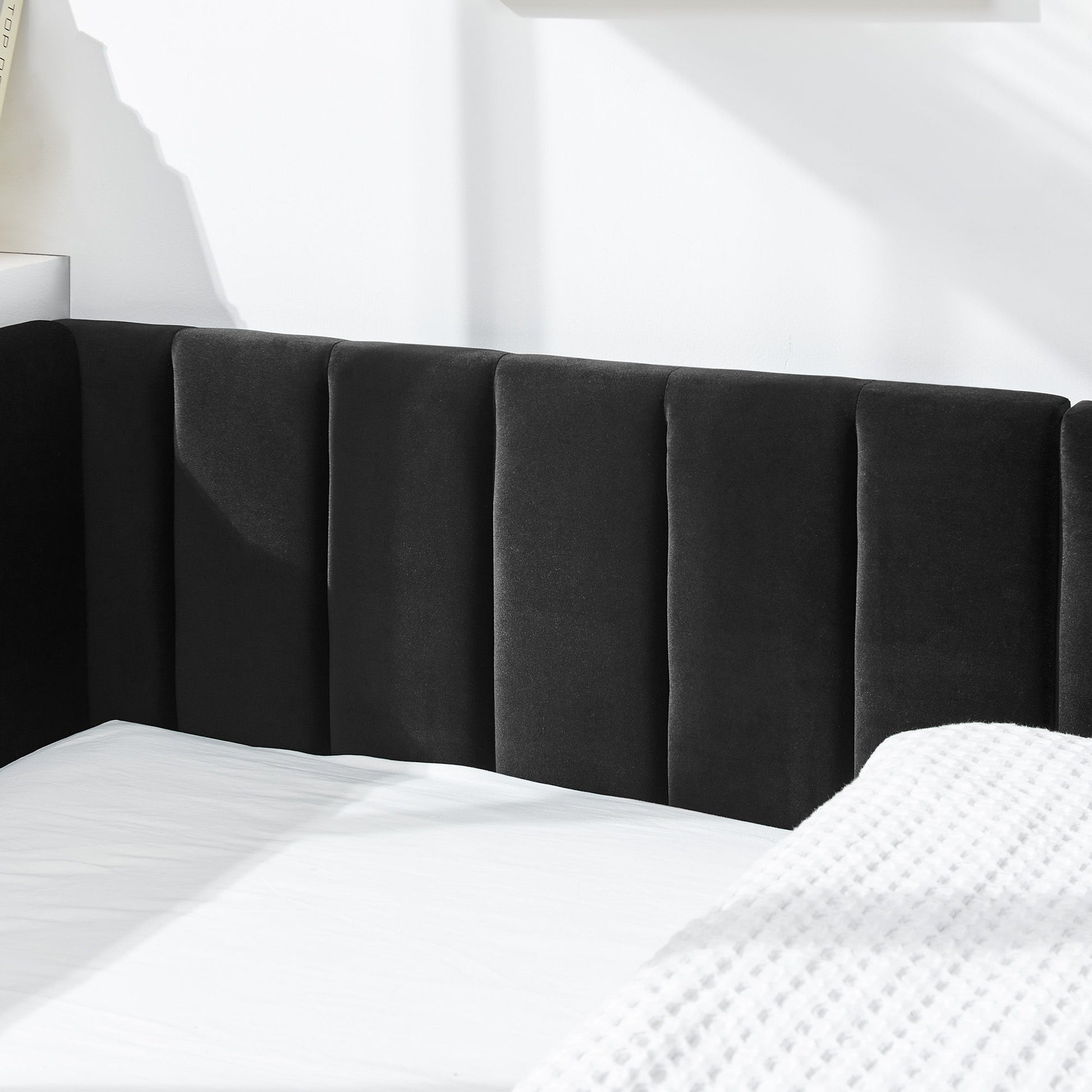 Mid-Century Upholstered Tufted Bed Frame With Backrest And Armrests - The Sleep Loft - Online Mattress Showroom NYC