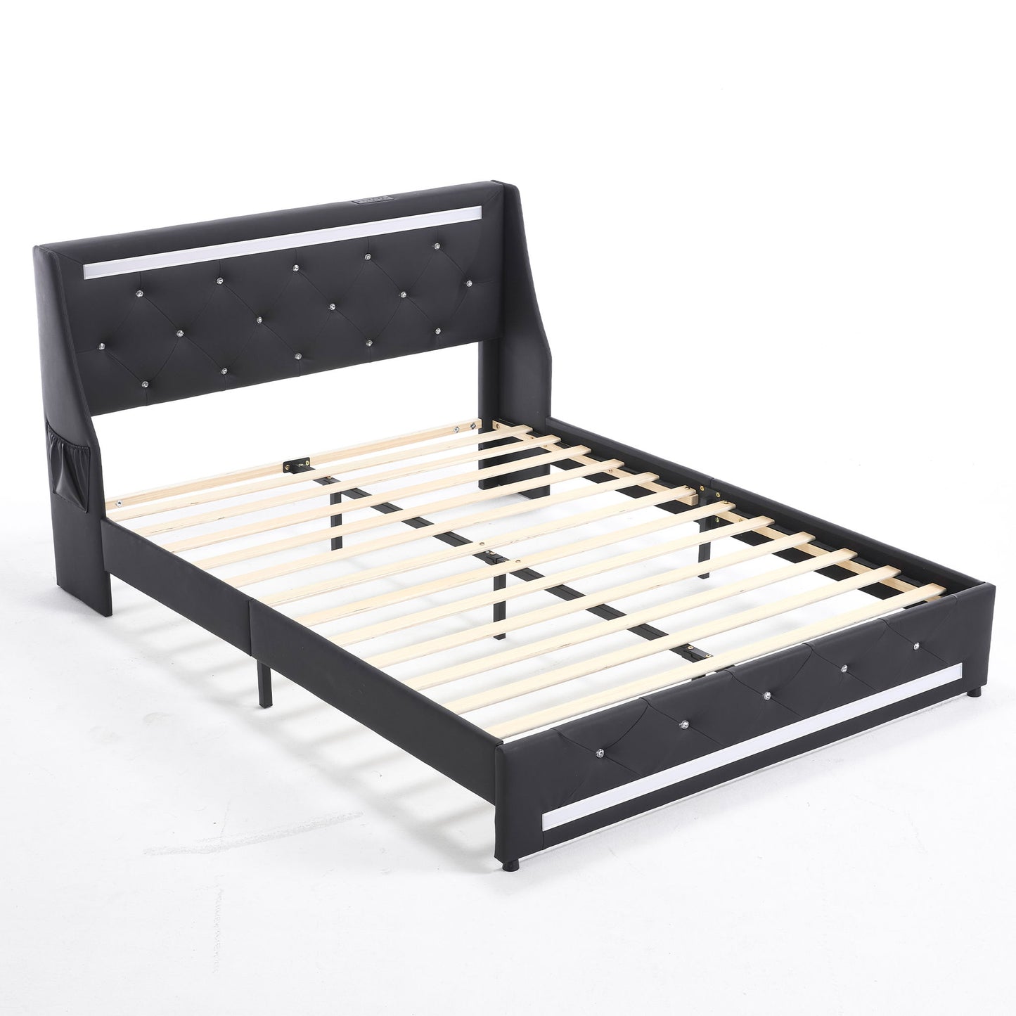 Wingback Upholstered Bed Frame With LED Lights, Charging Station - The Sleep Loft - Online Mattress Showroom NYC