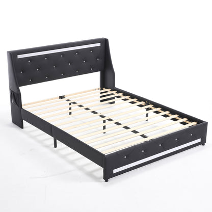 Wingback Upholstered Bed Frame With LED Lights, Charging Station - The Sleep Loft - Online Mattress Showroom NYC