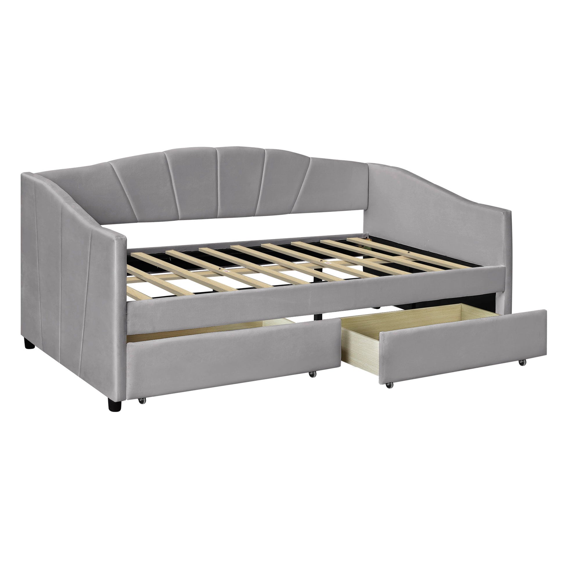 Upholstered Daybed With Two Drawers And Wood Slat - The Sleep Loft - Online Mattress Showroom NYC