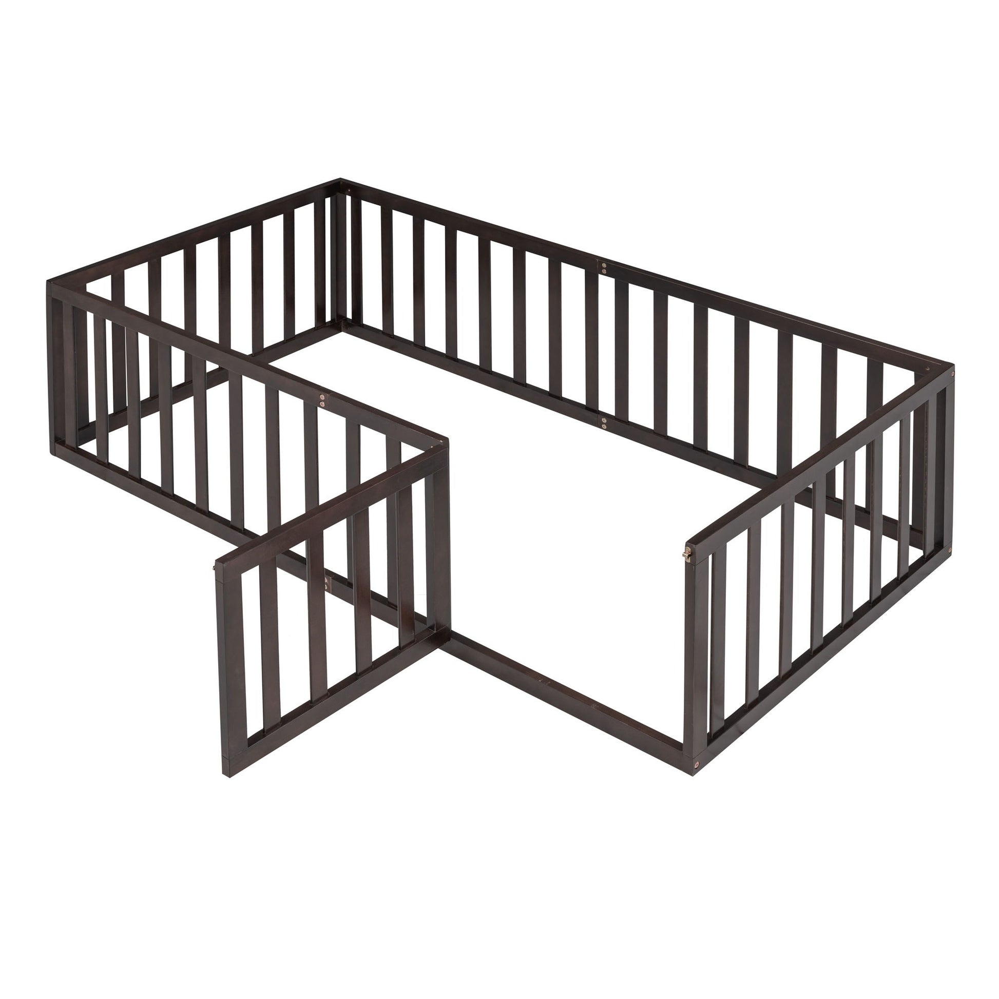 Twin Size Floor Bed Frame With Fence And Door - Walnut - The Sleep Loft - Online Mattress Showroom NYC