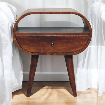 Large Chestnut Circular Bedside - The Sleep Loft - Online Mattress Showroom NYC
