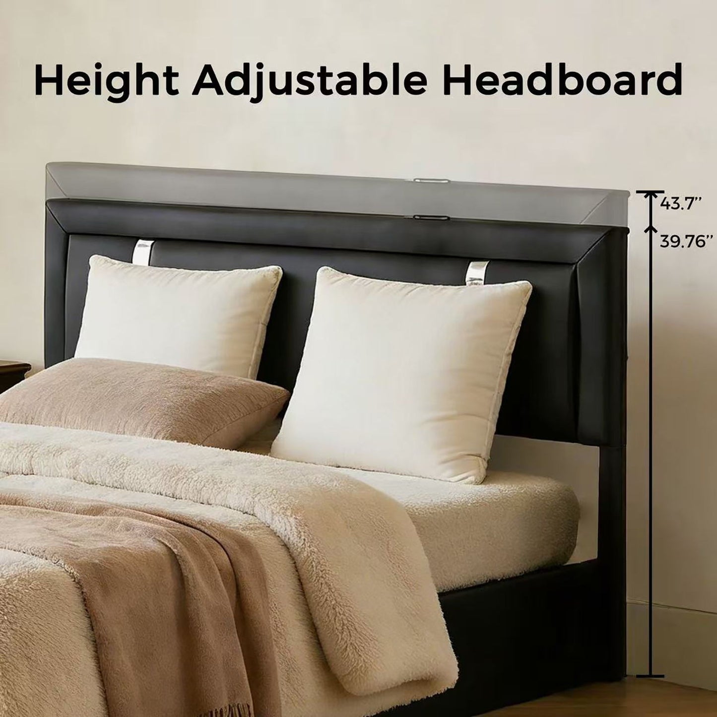 Upholstered Platform Bed Frame With Adjustable LED Headboard, USB C-Charging, Hydraulic Lift - The Sleep Loft - Online Mattress Showroom NYC