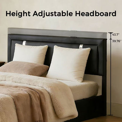 Upholstered Platform Bed Frame With Adjustable LED Headboard, USB C-Charging, Hydraulic Lift - The Sleep Loft - Online Mattress Showroom NYC