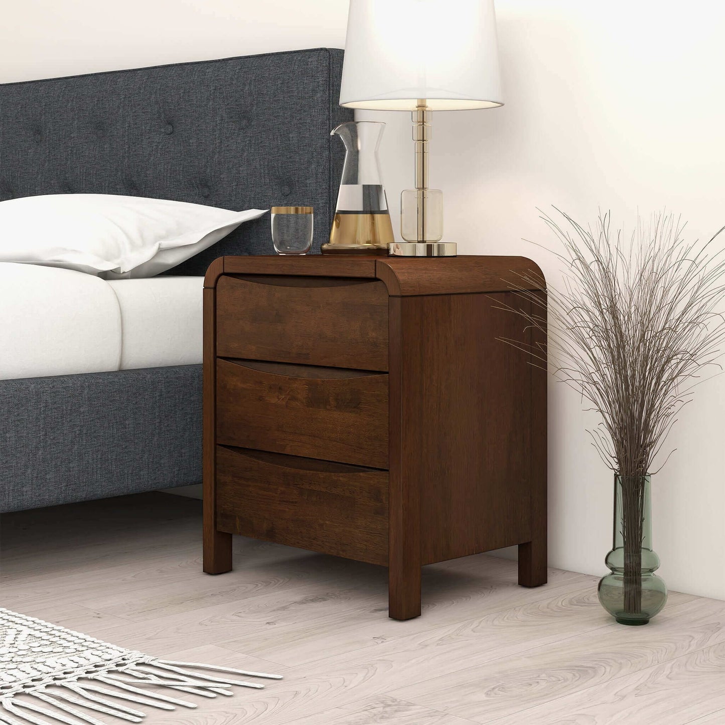 Lionel - Nightstand 3 Drawer Bed Side Table - Brown - The Sleep Loft - Online Mattress Showroom NYC