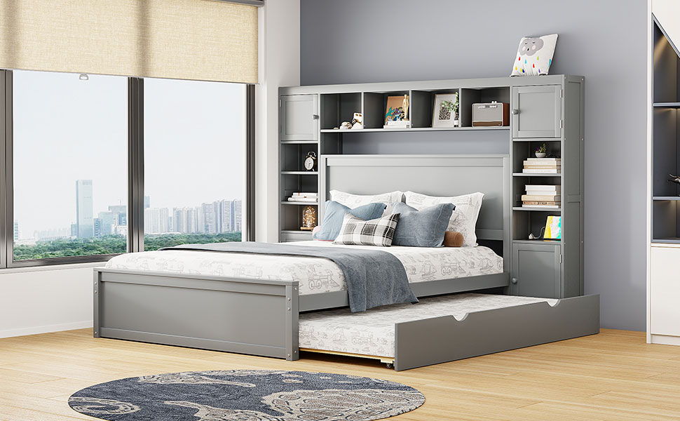 Bed With All In One Cabinet, Shelf And Sockets, Twin Long Trundle - The Sleep Loft - Online Mattress Showroom NYC