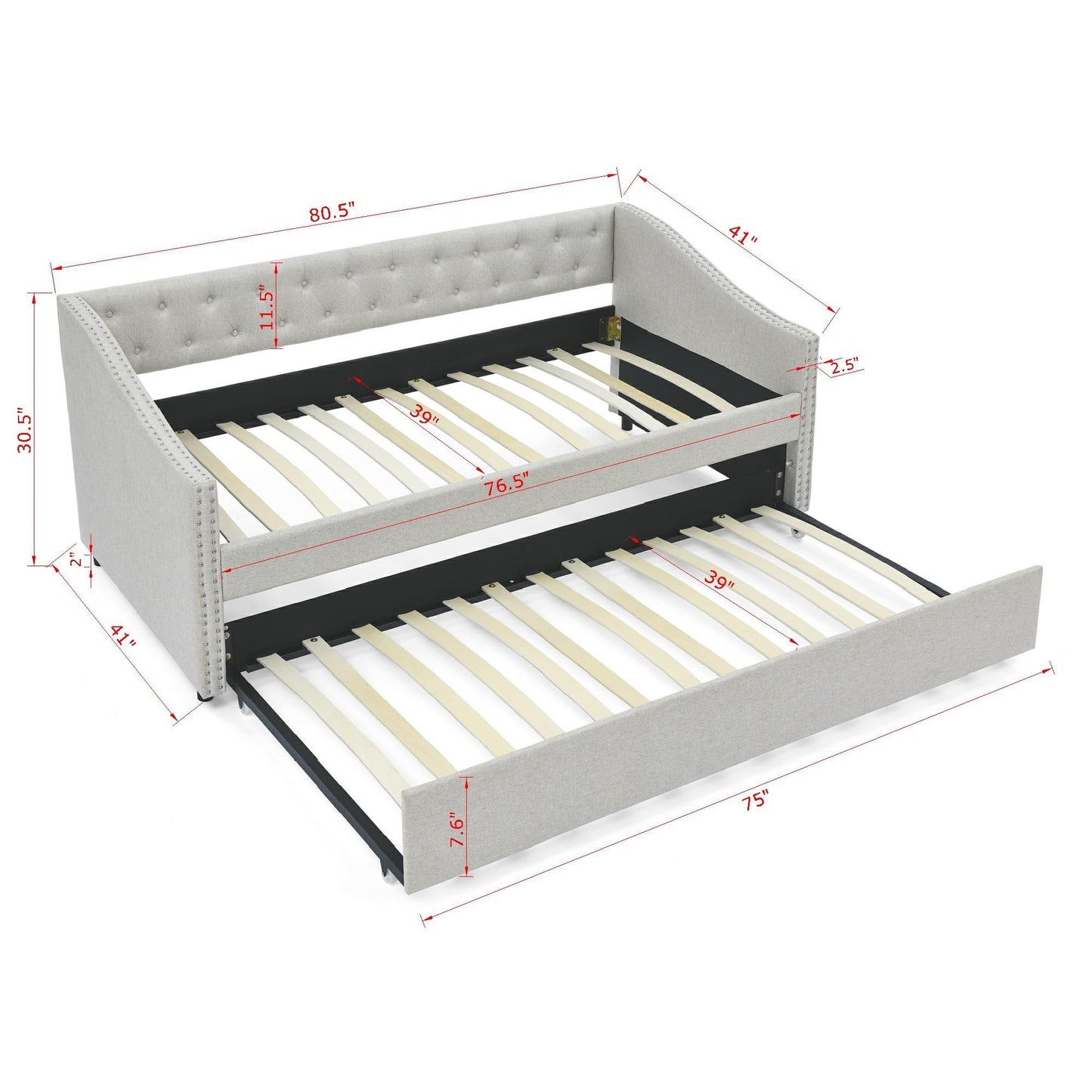 Upholstered Tufted Daybed With Drawers, Waved Arms - The Sleep Loft - Online Mattress Showroom NYC