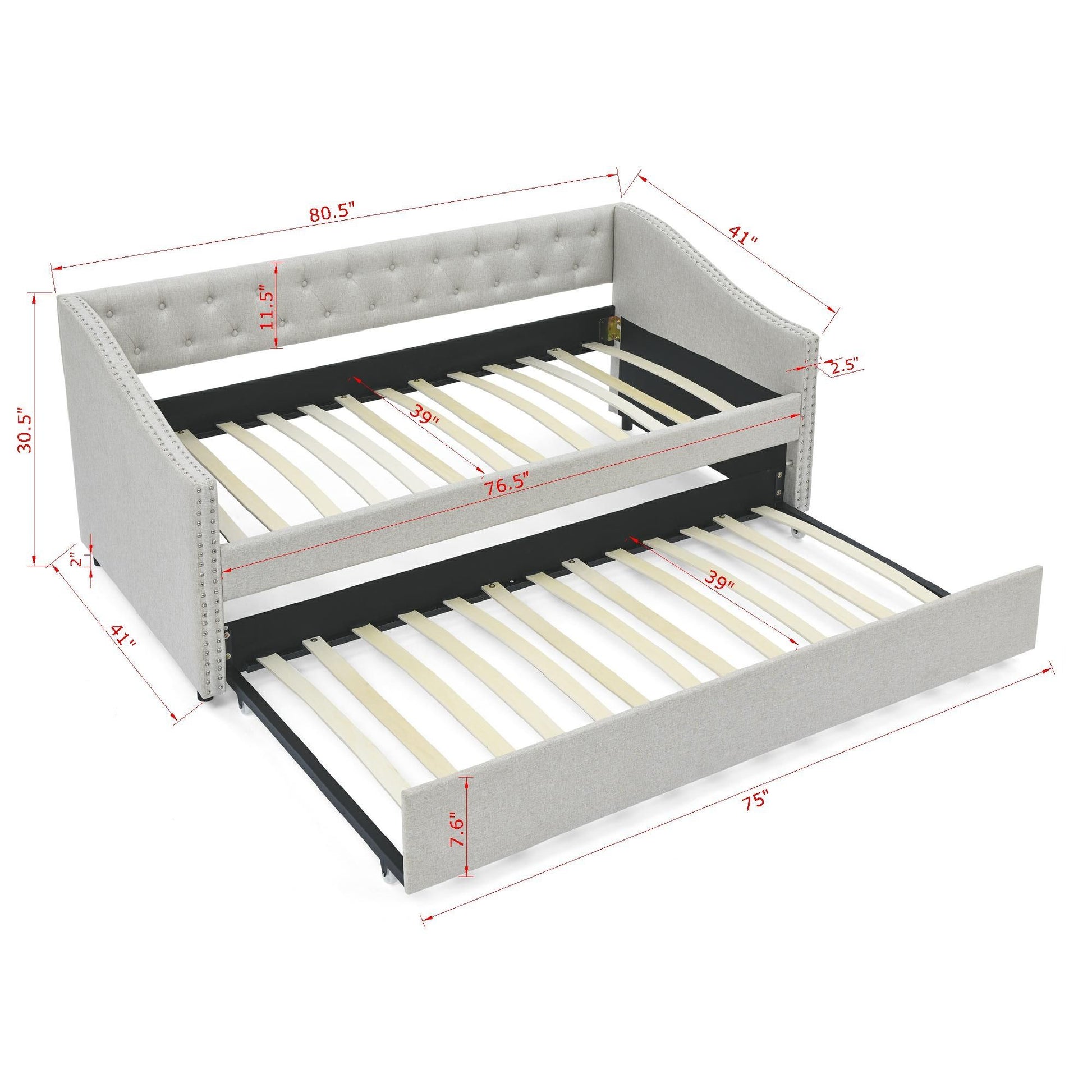 Upholstered Tufted Daybed With Drawers, Waved Arms - The Sleep Loft - Online Mattress Showroom NYC