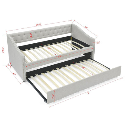 Upholstered Tufted Daybed With Drawers, Waved Arms - The Sleep Loft - Online Mattress Showroom NYC