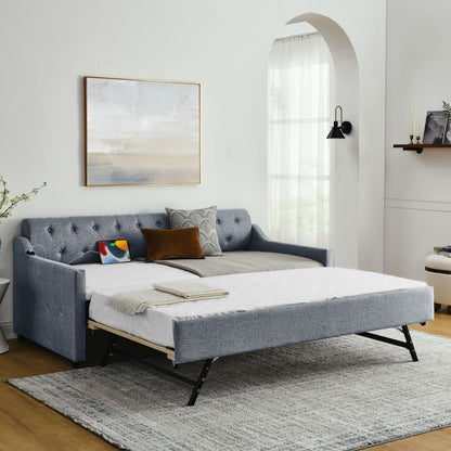 Size Upholstered Daybed With Trundle And USB Charging Armrest - The Sleep Loft - Online Mattress Showroom NYC