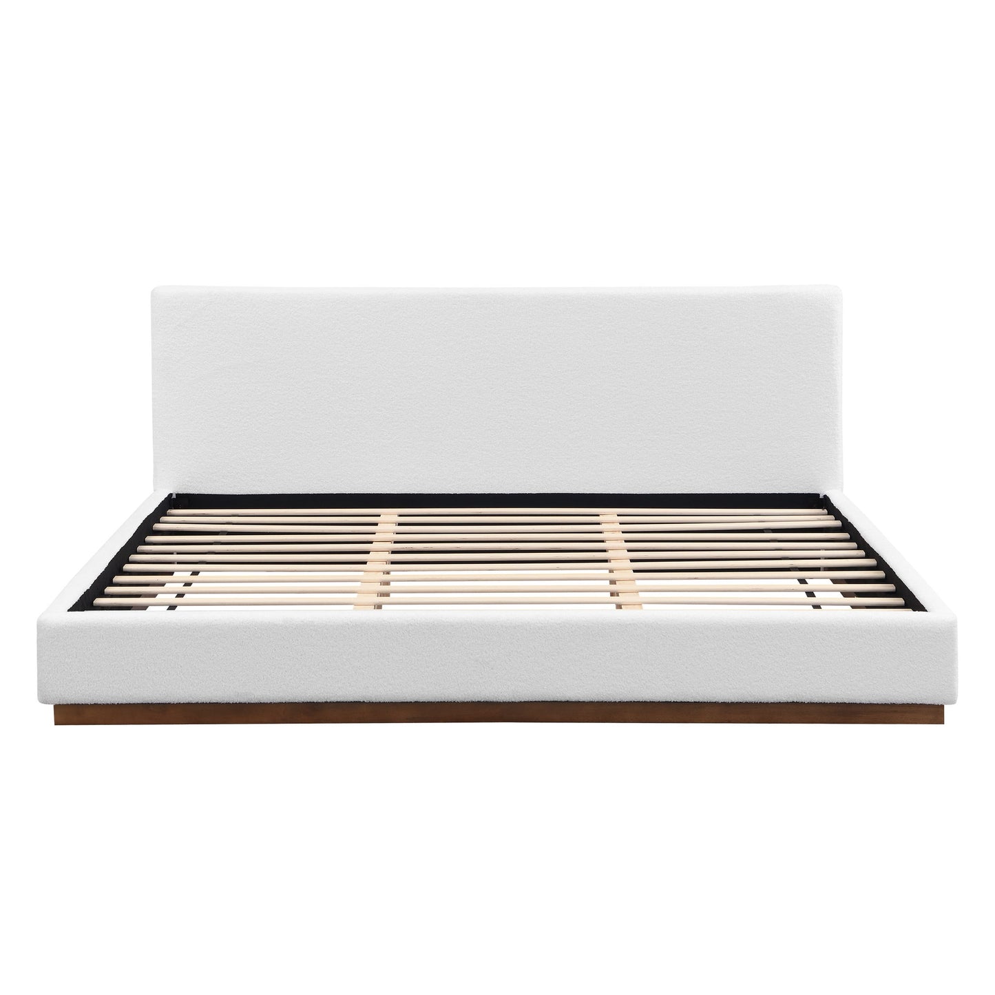 Elegant Boucle Upholstered Bed With Wood Grain Textured Solid Wood Base Frame - The Sleep Loft - Online Mattress Showroom NYC