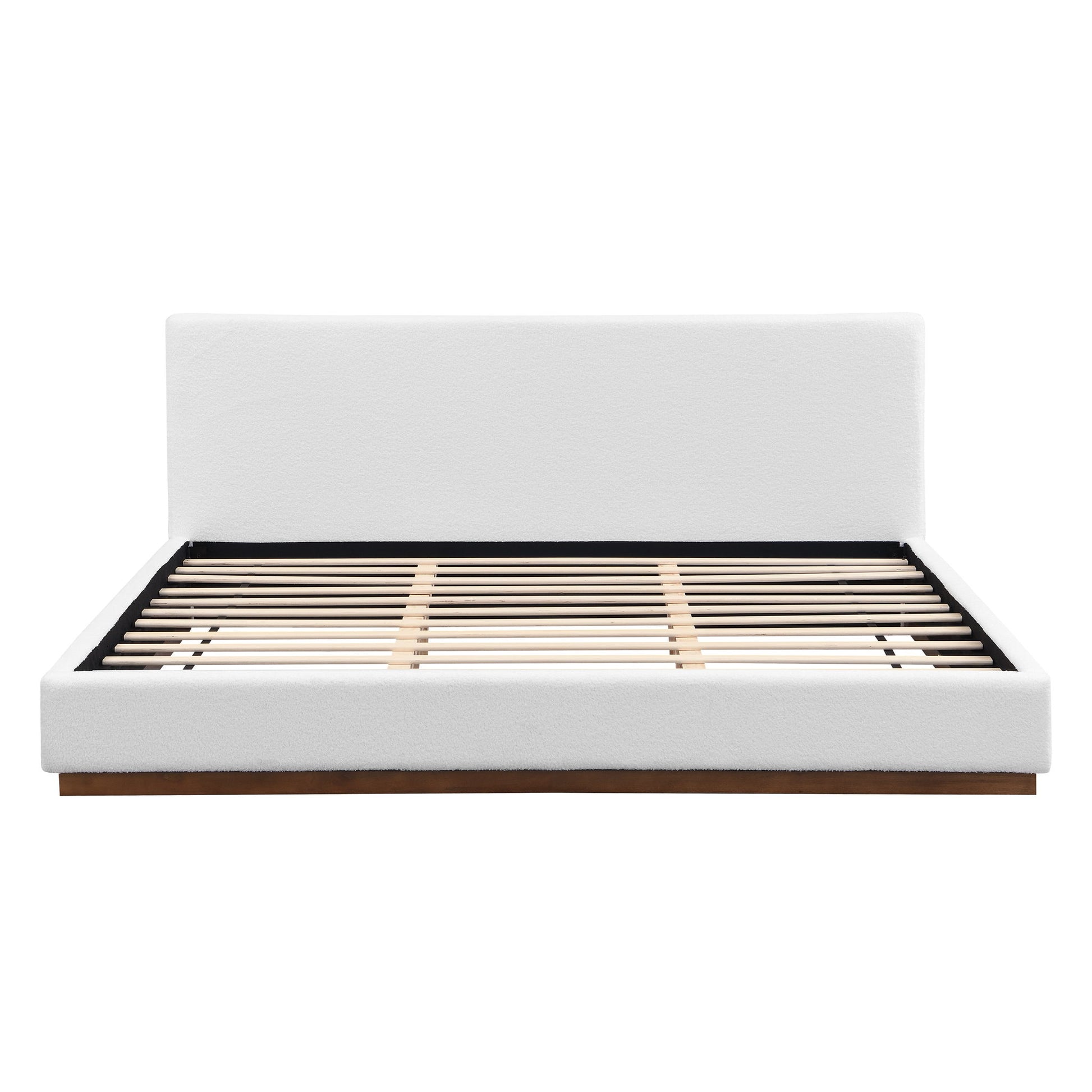 Elegant Boucle Upholstered Bed With Wood Grain Textured Solid Wood Base Frame - The Sleep Loft - Online Mattress Showroom NYC