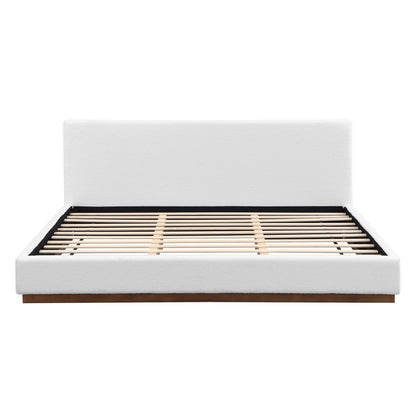 Elegant Boucle Upholstered Bed With Wood Grain Textured Solid Wood Base Frame - The Sleep Loft - Online Mattress Showroom NYC