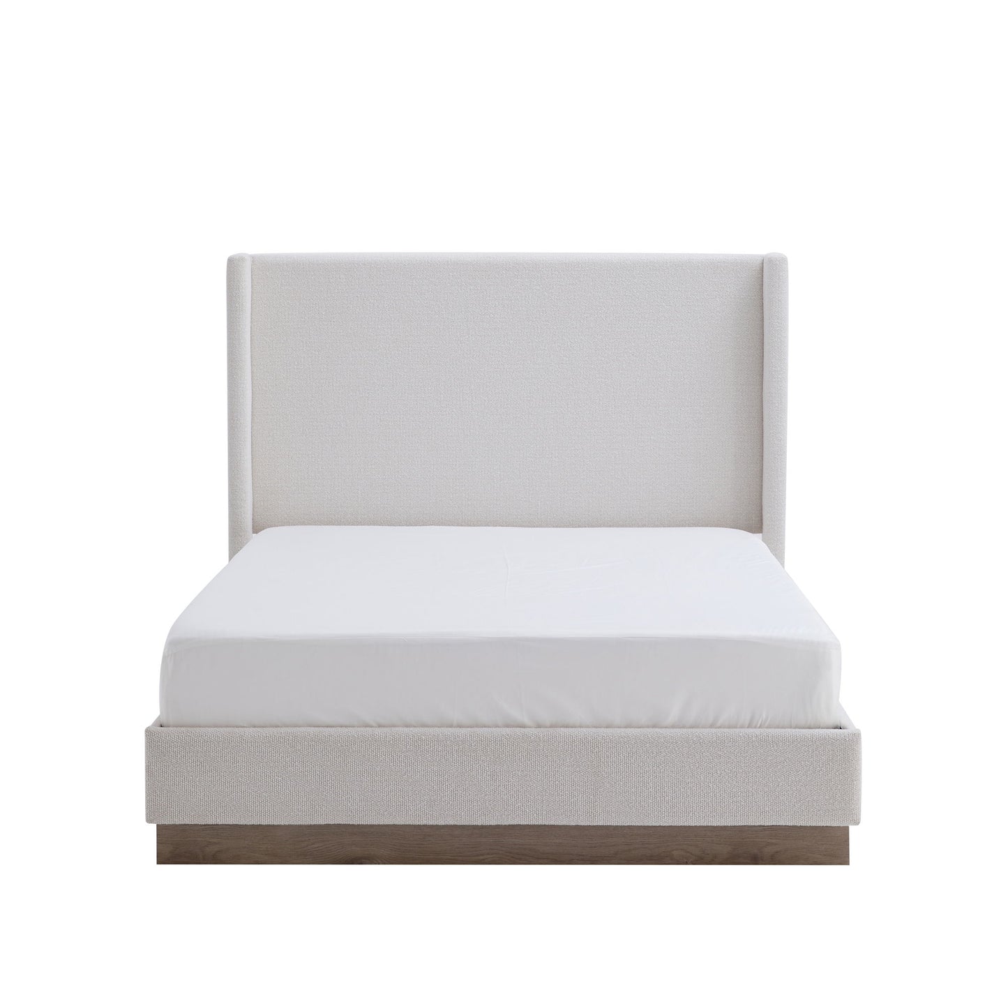 Hosford - Minimalist Upholstered Wingback Bed With Wood Base Platform - The Sleep Loft - Online Mattress Showroom NYC