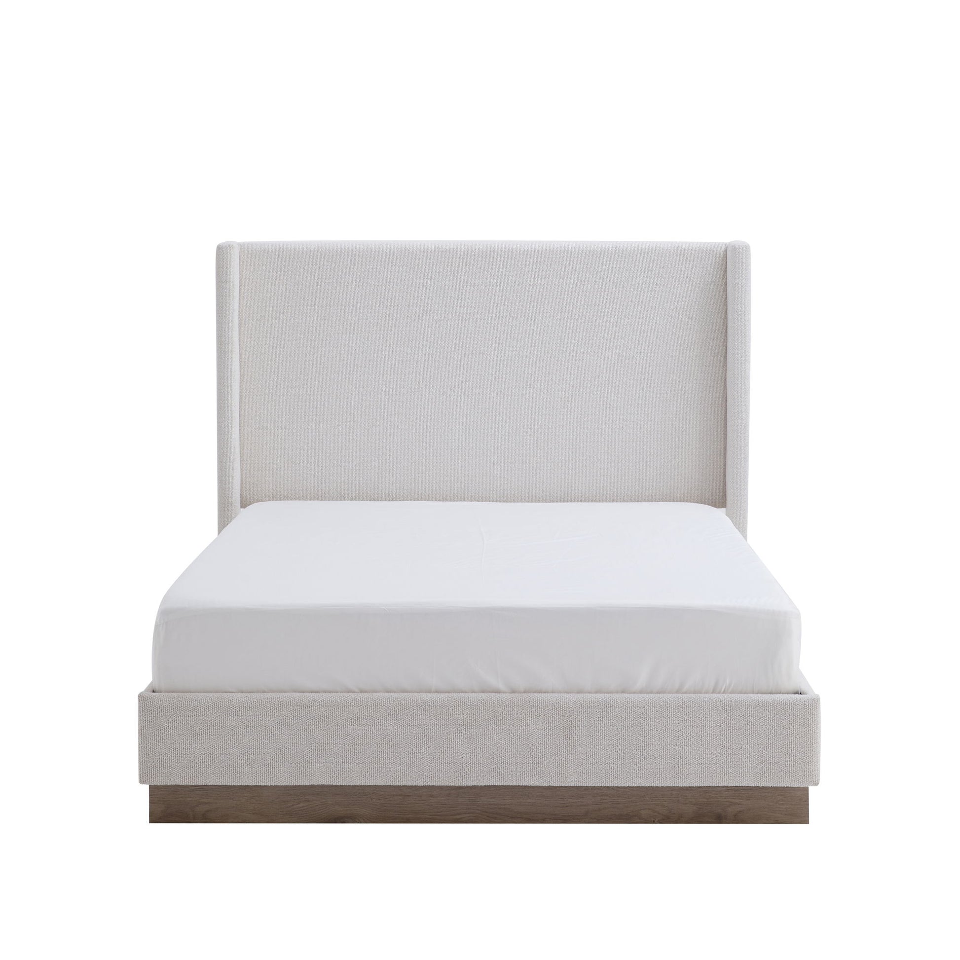 Hosford - Minimalist Upholstered Wingback Bed With Wood Base Platform - The Sleep Loft - Online Mattress Showroom NYC