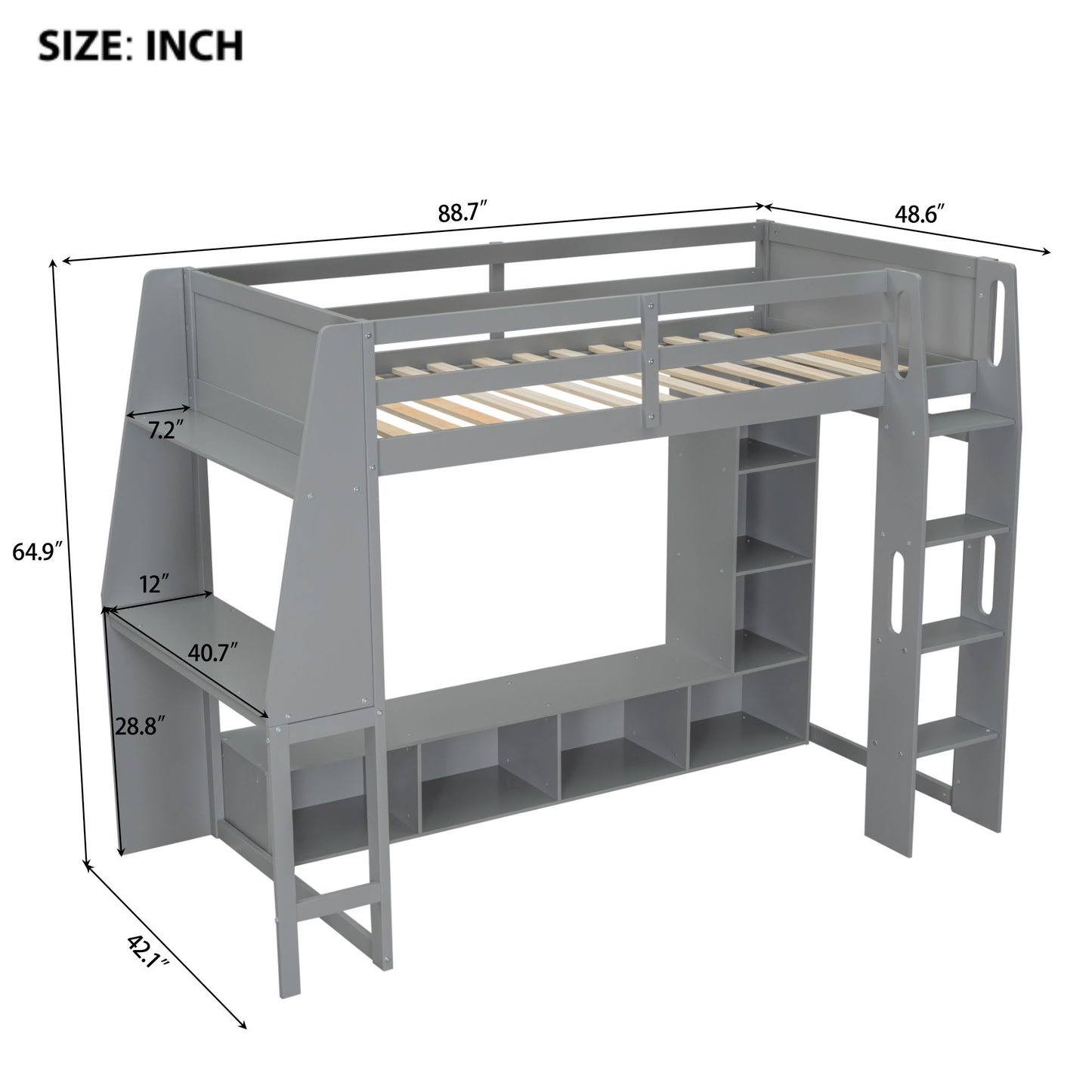 Gaming Loft Bed With Desk, Multi Storage Shelves, LED Lighting, And Hanging Clothes Rack - The Sleep Loft - Online Mattress Showroom NYC