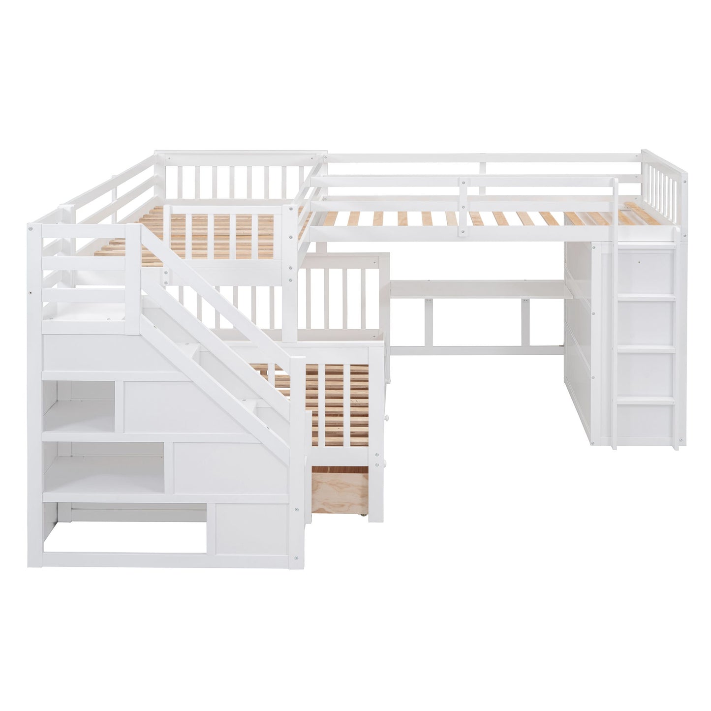 L Shaped Bunk Bed With 3 Drawers, Portable Desk And Wardrobe - The Sleep Loft - Online Mattress Showroom NYC