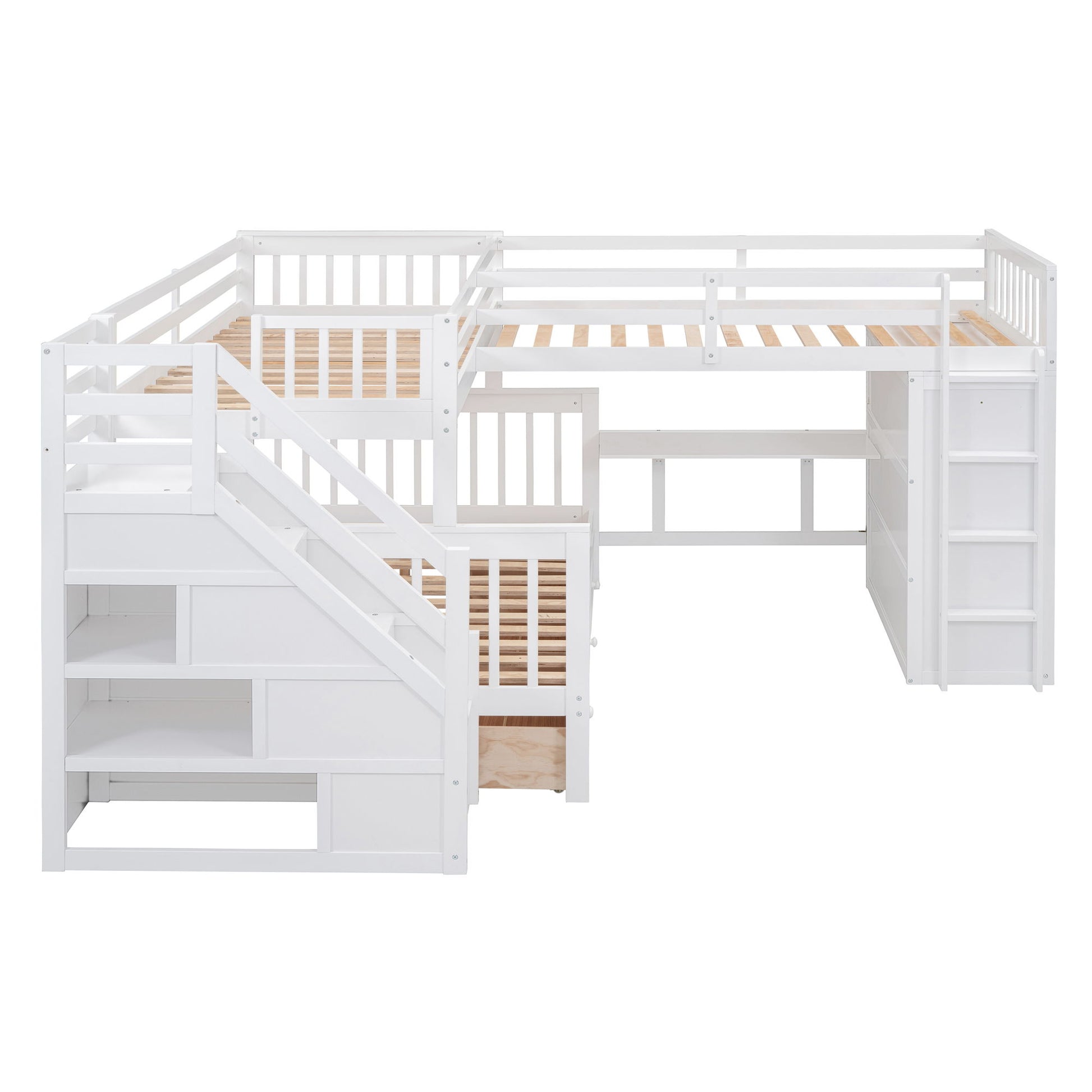 L Shaped Bunk Bed With 3 Drawers, Portable Desk And Wardrobe - The Sleep Loft - Online Mattress Showroom NYC